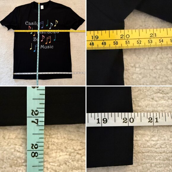 Graphic T Shirt Size M Easily Distracted By Music Black Music Note Tee - Picture 6 of 7